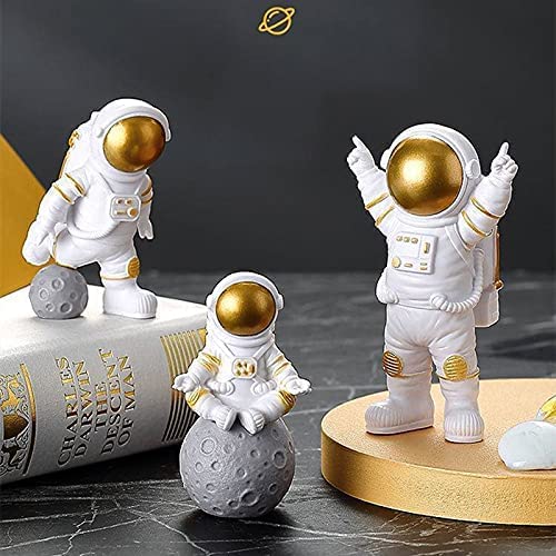 Astronaut Spaceman Fantasy Statue Ornament Home Office Desktop Figurine Decors Set Of 3-Golden