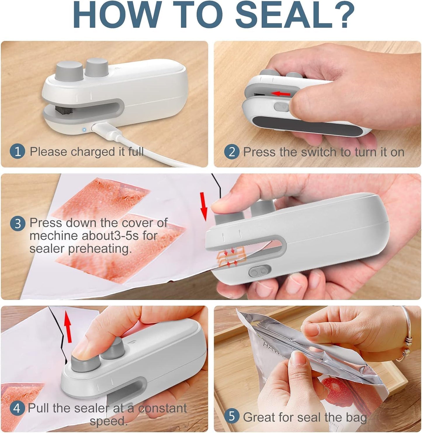 Portable Mini Sealing Machine 2 in 1 USB Rechargeable Magnetic Bag Sealer Heat Seal with Cutter, Plastic Bags Packing Machine Home Appliances