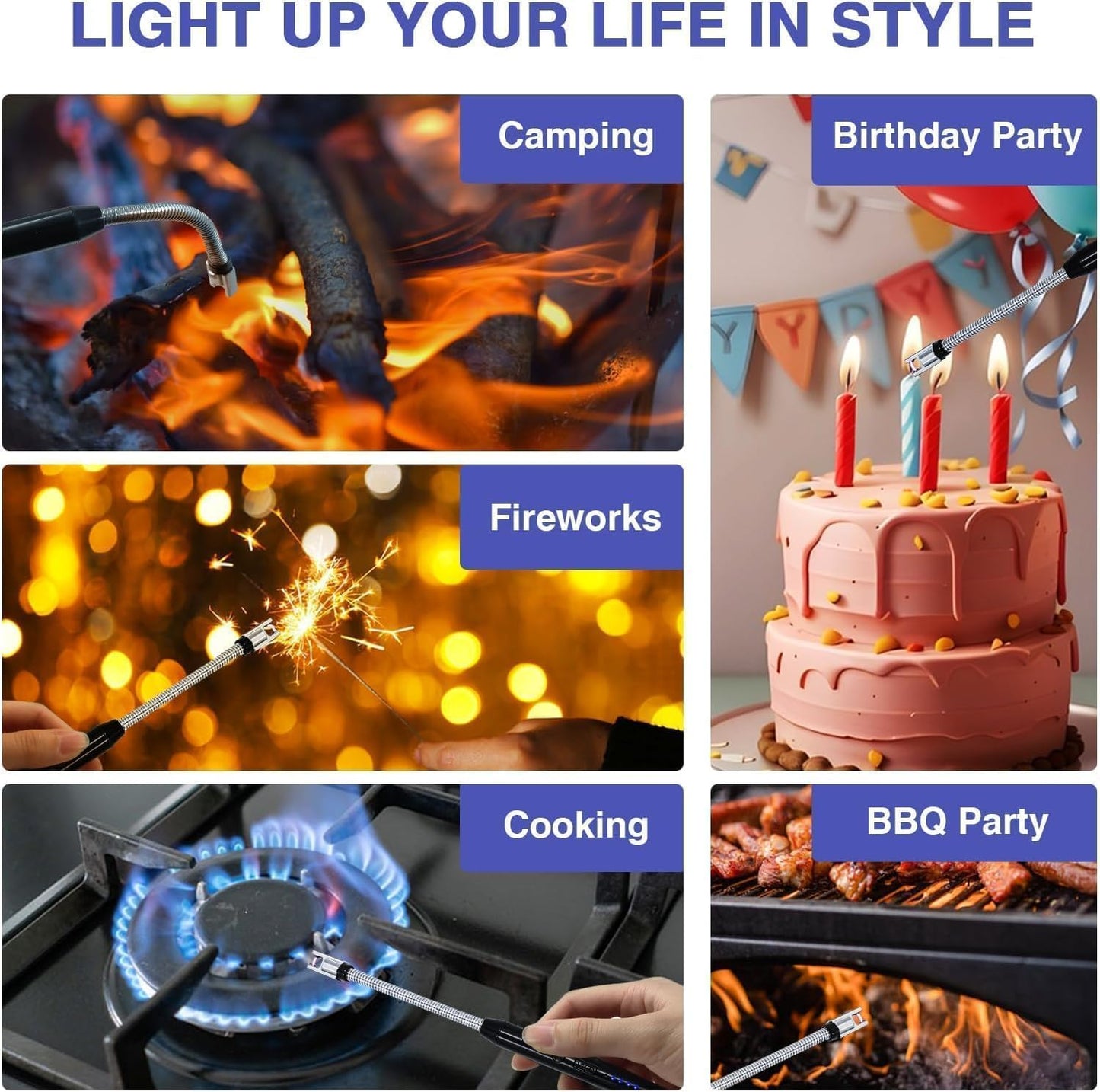 USB Plasma Rechargeable Electric Gas Lighter for Kitchen, Pooja Room, Candles, BBQ, Multi Purpose - 360 Degree Flexible & Windproof