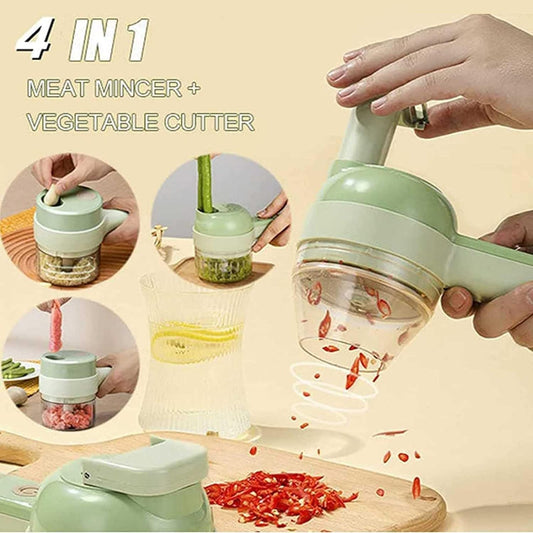 4 in 1 Handheld Electric Vegetable Cutter Set/Garlic Chopper, Mini Food Electric Chopper